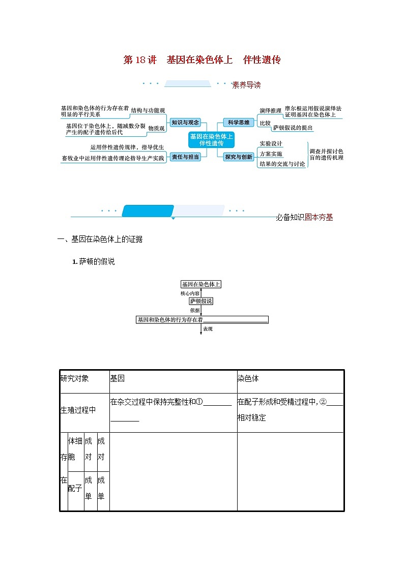 2022届高考生物一轮复习第6单元孟德尔遗传定律与伴性遗传第18讲基因在染色体上伴性遗传学案新人教版01