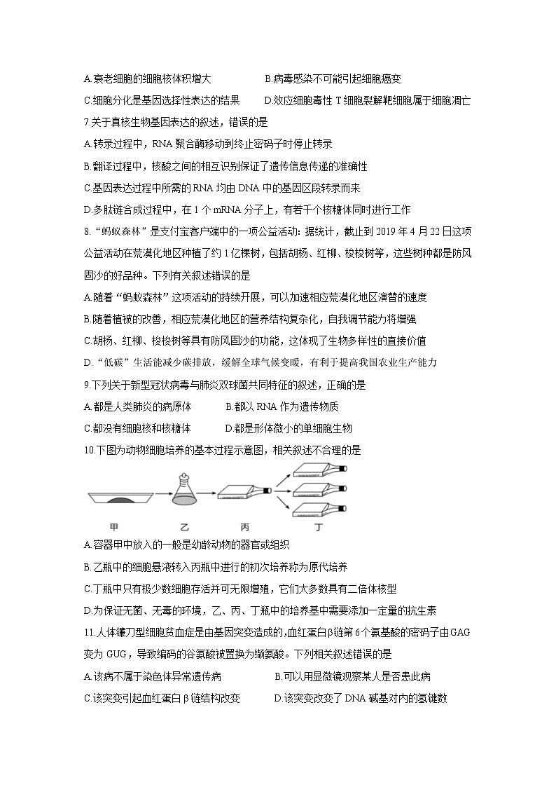 浙江省A9协作体2022届高三上学期暑假返校联考+生物+Word版含答案练习题02