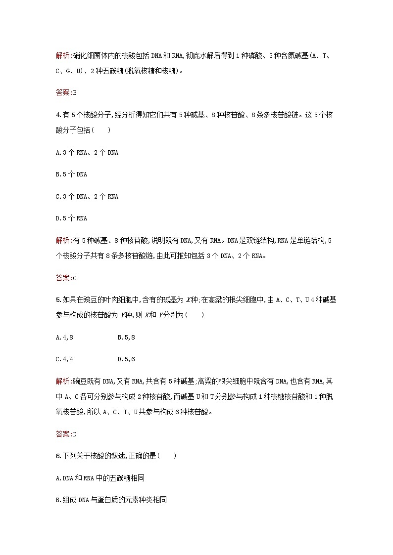高中生物第2章组成细胞的分子第5节核酸是遗传信息的携带者习题含解析新人教版必修1第2页