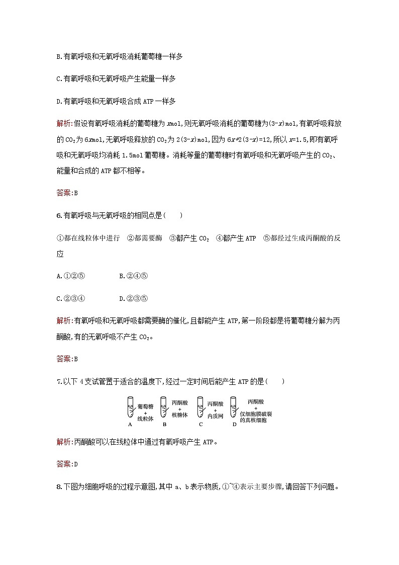 高中生物第5章细胞的能量供应和利用第3节第2课时无氧呼吸细胞呼吸原理的应用习题含解析新人教版必修1第3页