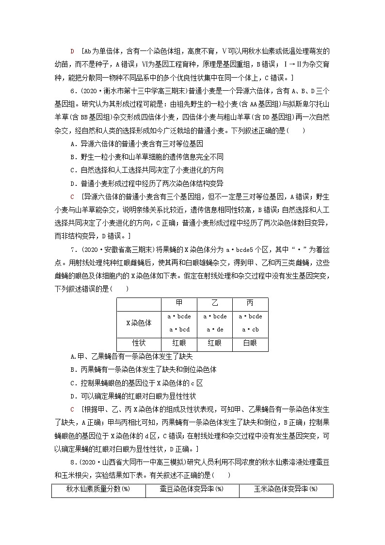 2022届高考生物一轮复习课后限时集训22染色体变异与生物育种含解析新人教版第3页