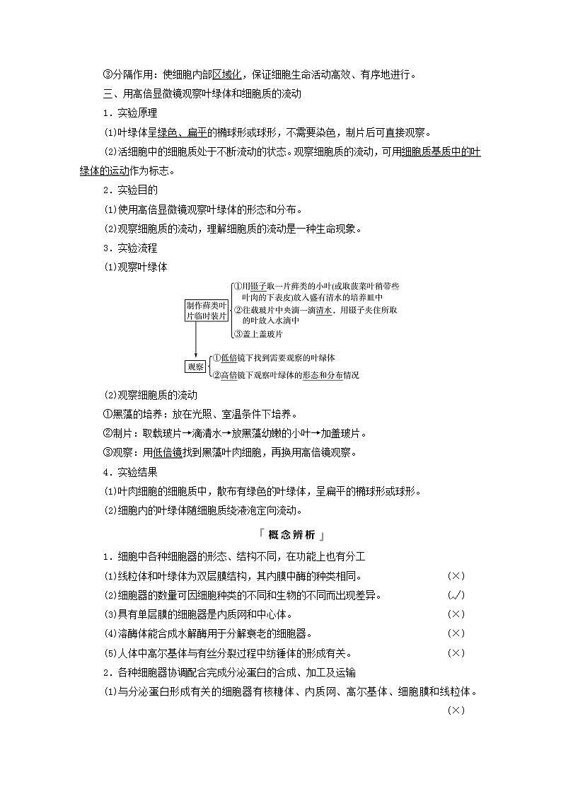 2022版高考生物一轮复习第2单元细胞的基本结构与物质运输第5课细胞器之间的分工合作学案新人教版第3页