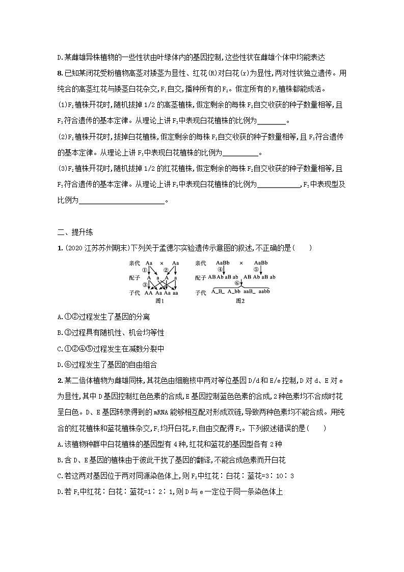 2022高考生物一轮复习课时练20两对相对性状遗传实验分析及相关结论含解析新人教版03