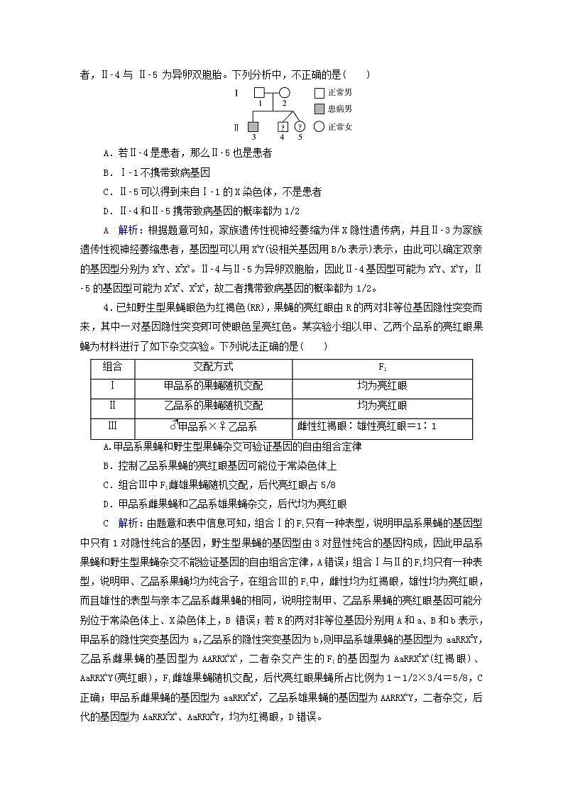 2022版新教材高考生物一轮复习课时评价15基因在染色体上伴性遗传和人类遗传病 新人教版第2页