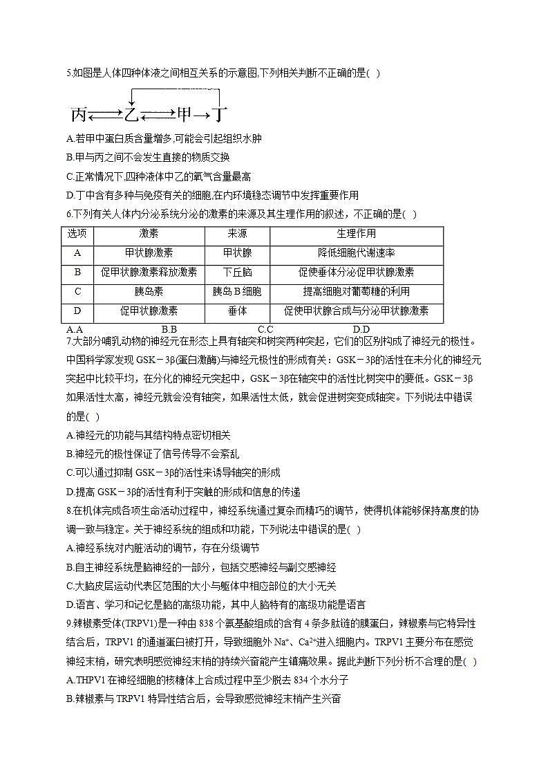 【新教材】2022届高考生物一轮复习同步检测:选择性必修1动物植物生命活动的调节 综合检测题 能力提升01第2页