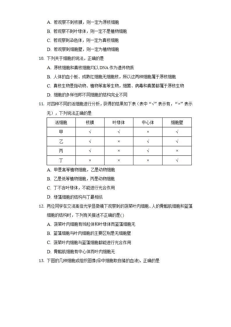 1.2细胞的多样性和统一性 同步练习 人教版(2019)高中生物必修第一册第3页