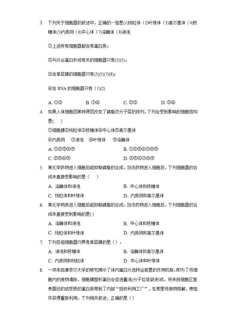 3.2细胞器之间的分工合作 同步练习 人教版(2019)高中生物必修第一册02