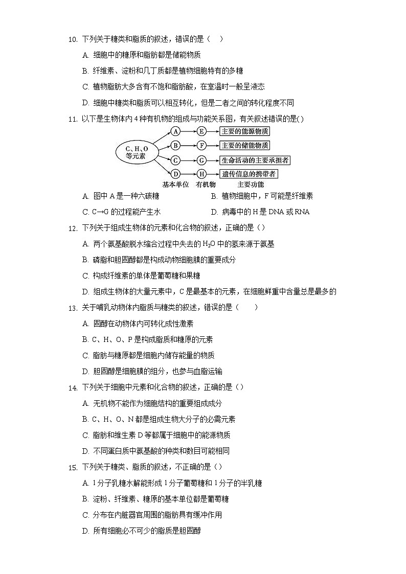 1.2.4脂质在维持细胞结构和功能中的作用 同步练习苏教版(2019)高中生物必修一03