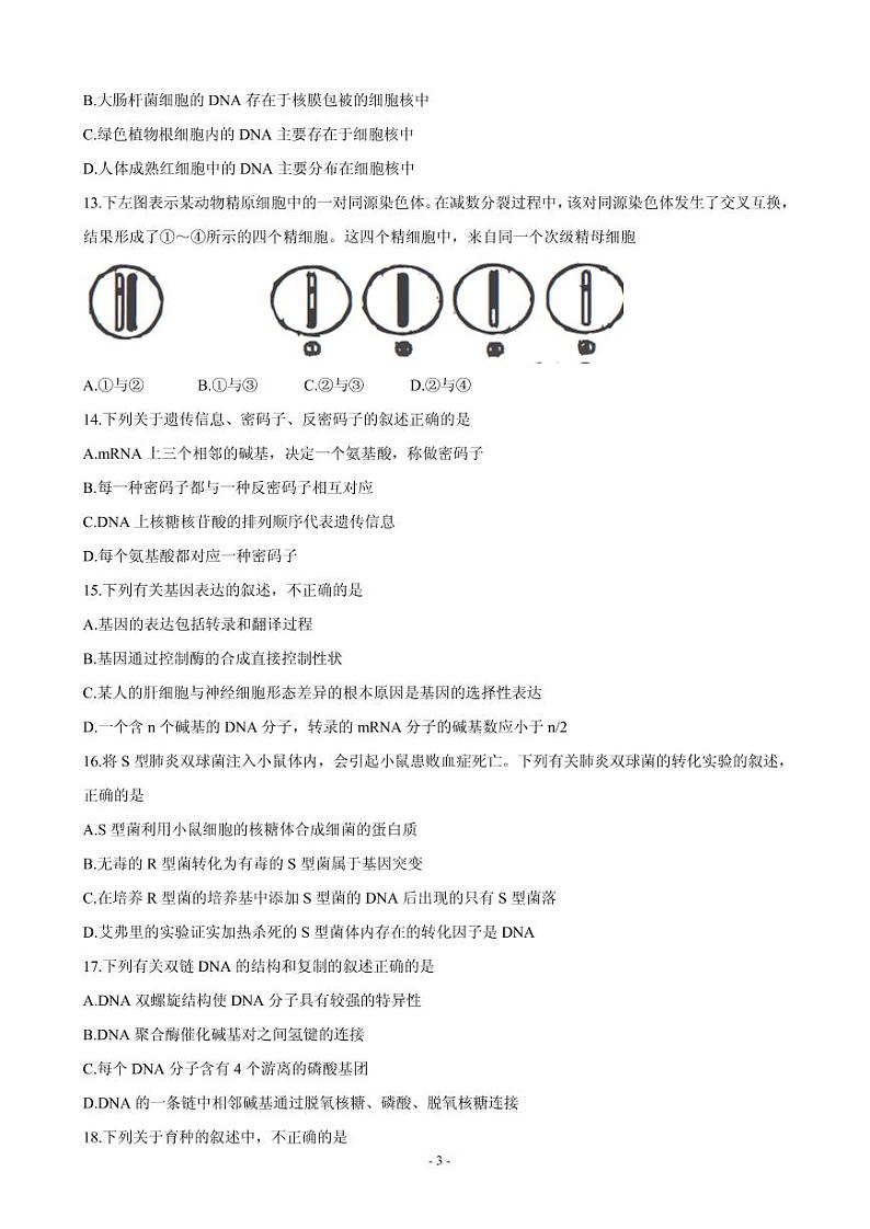 2020届吉林省吉林市普通高中高三上学期毕业班第一次调研测试 生物(PDF版)03