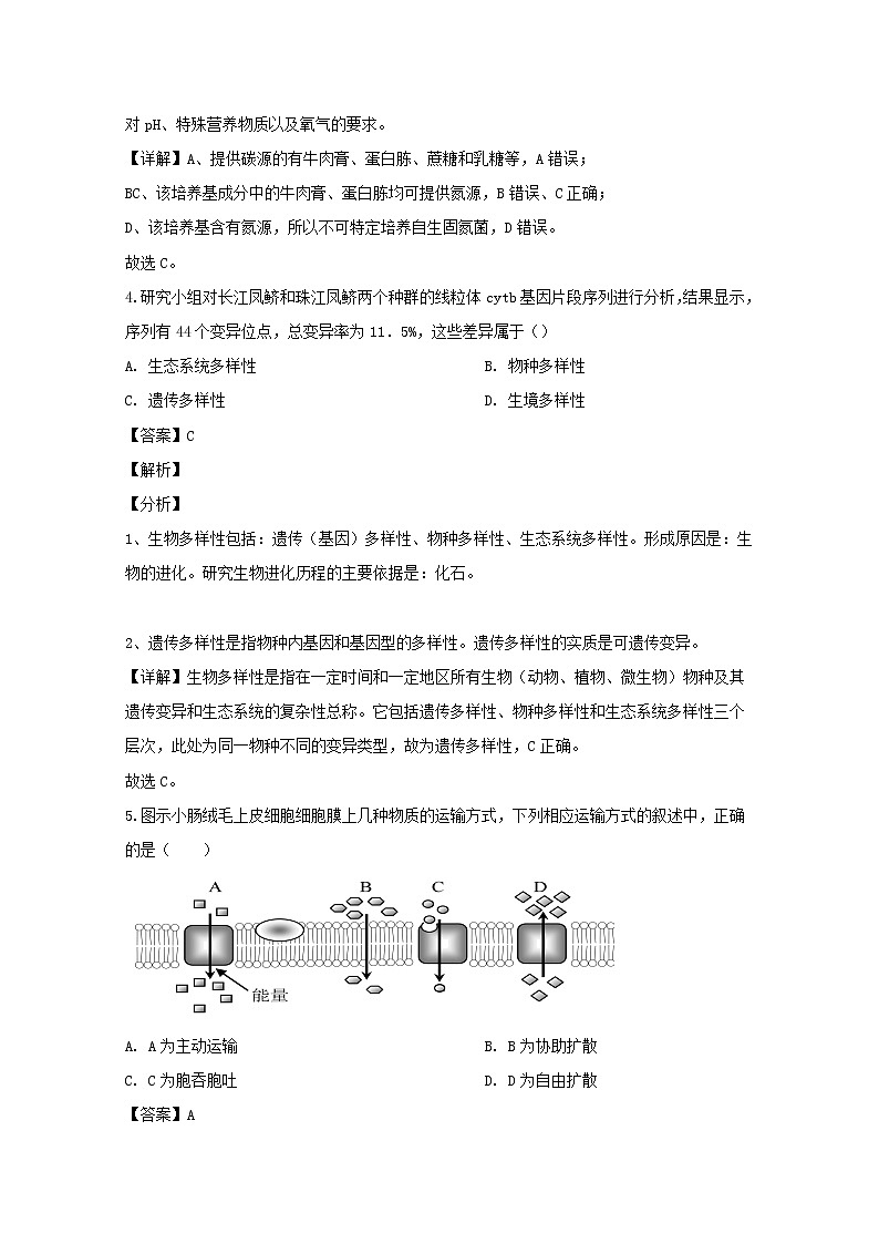 上海市嘉定区2020届高三二模考试生物试题+Word版含解析03