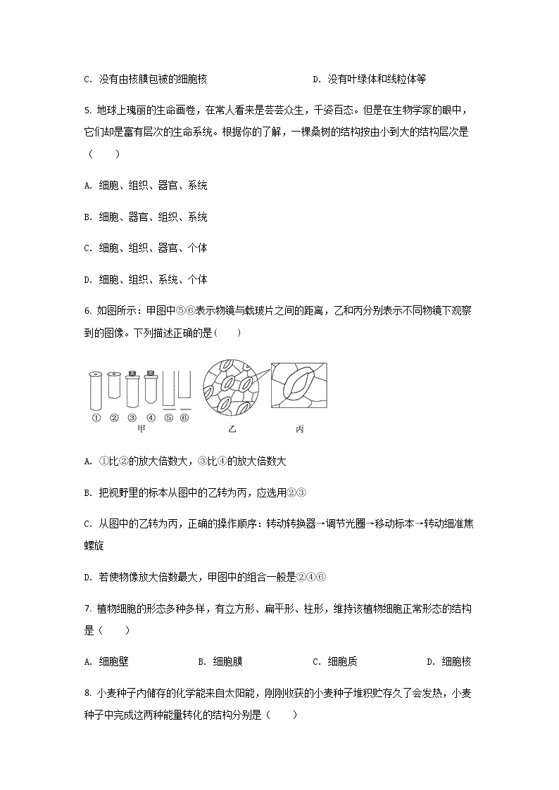 2021-2022学年甘肃省天水市第一中学高一上学期入学生物考试试题含解析02