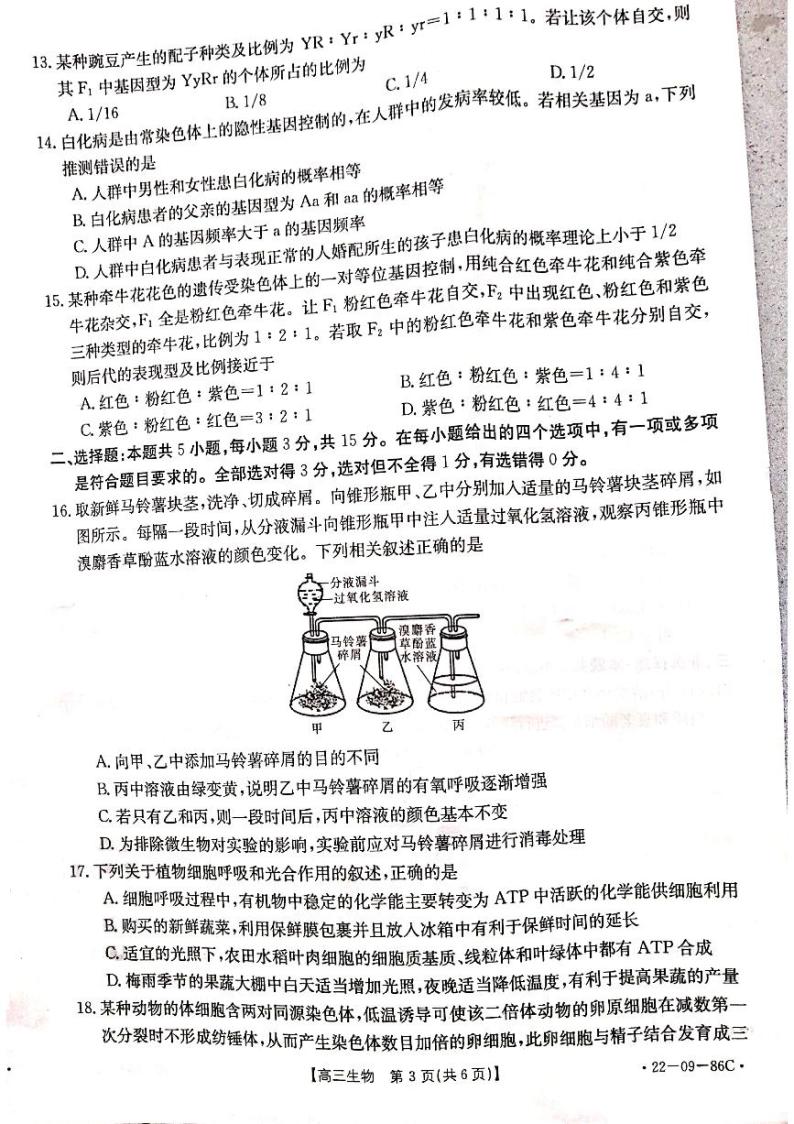 辽宁省葫芦岛市协作校2022届高三上学期10月第一次考试生物试题 扫描版含答案03