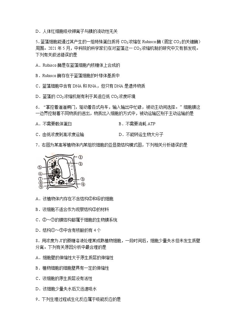 辽宁省葫芦岛市协作校2022届高三上学期10月第一次考试生物试题 含答案02