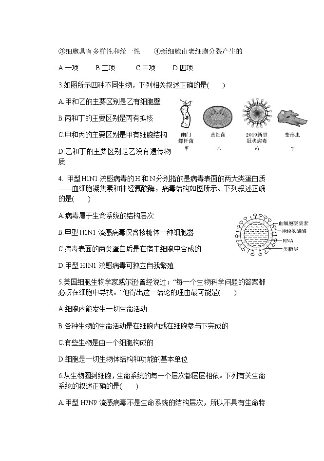 天津市静海区第一中学2021-2022学年高一上学期(9月)学生学业能力调研生物试题 含答案第2页