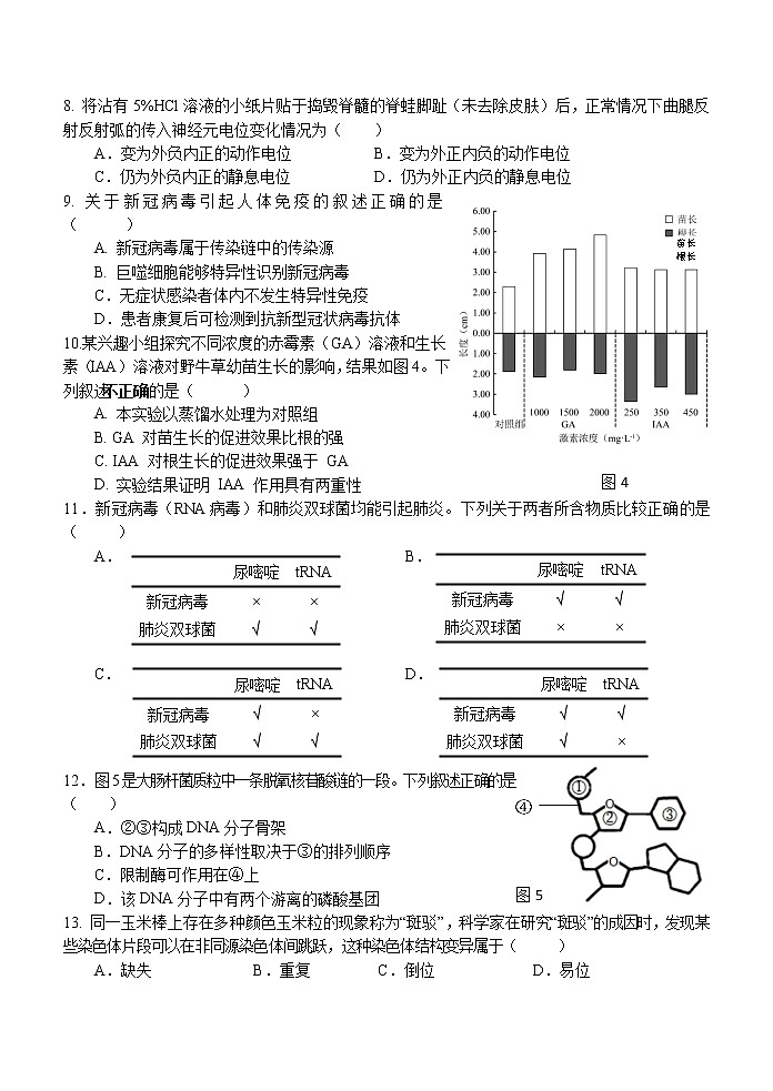 2021年上海市青浦高三一模生物试卷及答案第2页