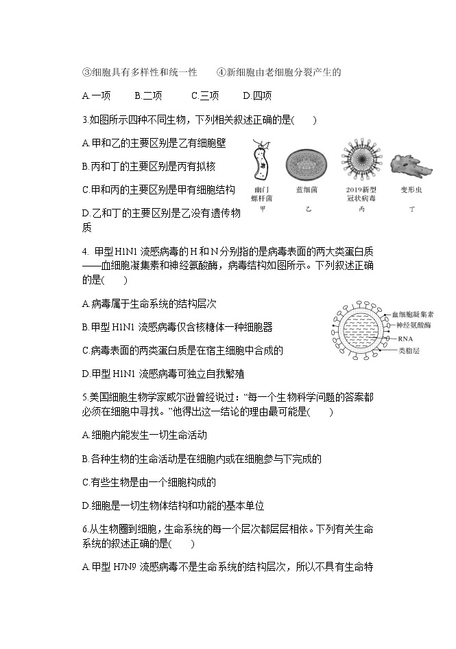 天津市静海区第一中学2021-2022学年高一上学期（9月）学生学业能力调研生物试题 含答案02