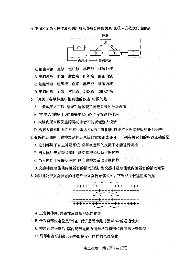 山西省太原市2021-2022学年高二上学期期中考试生物试题扫描版缺答案第2页