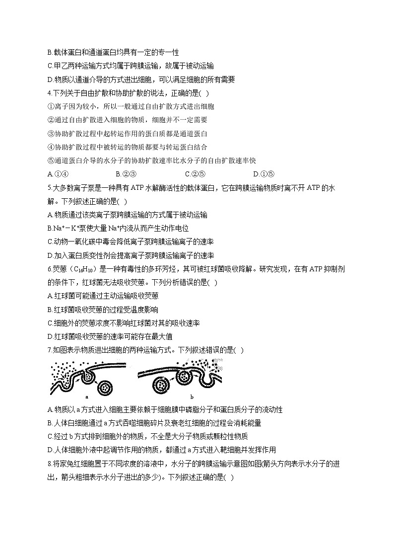 【新课标新高考】2022届高考生物二轮复习专题练AB卷 专题三 细胞的物质输入和输出(B卷)第2页