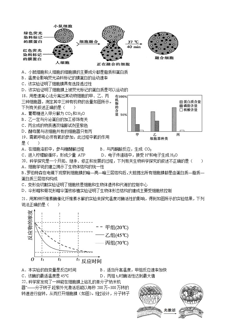 浙江省诸暨市海亮高级中学2021-2022学年高一上学期期中考试生物【试卷+答案】第3页