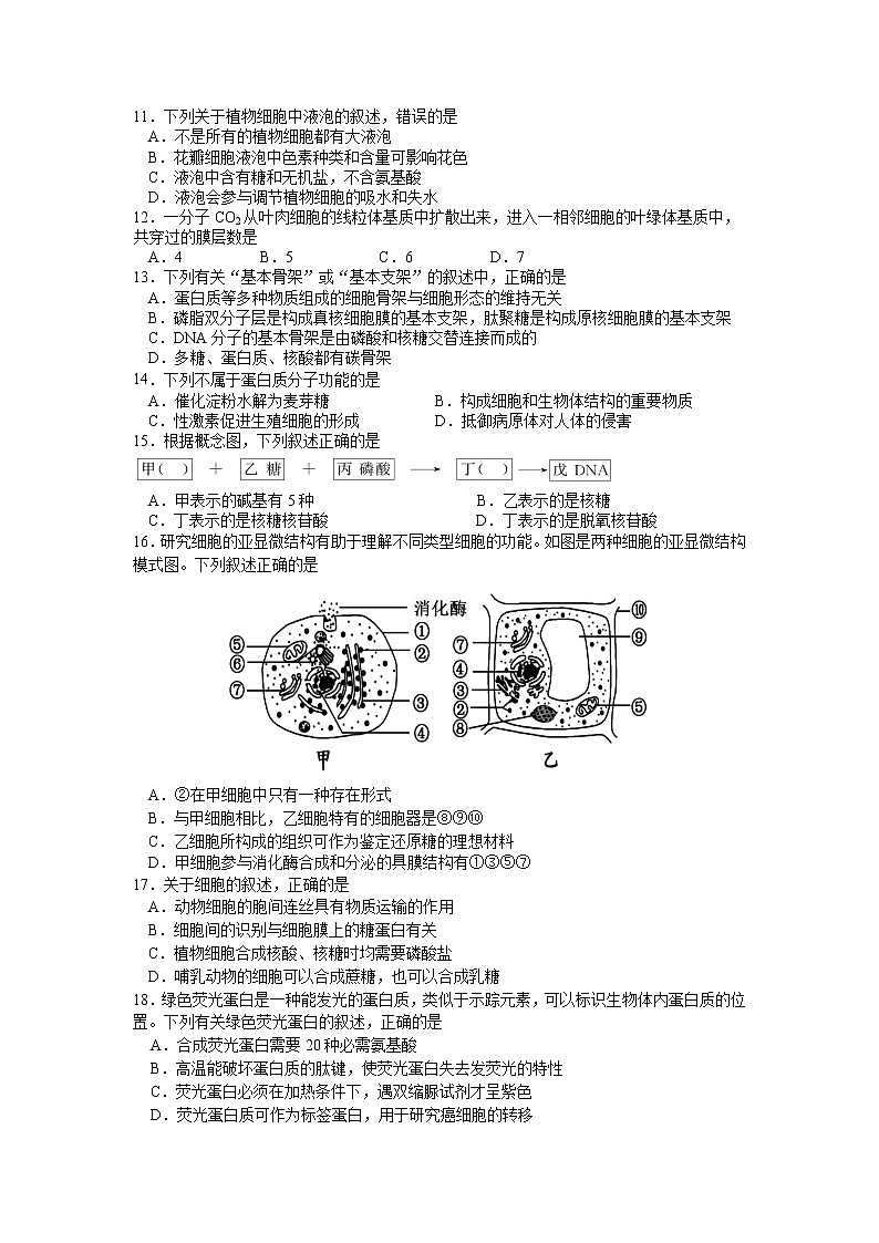 江苏省高邮市2021-2022学年高一上学期期中学情调研生物试卷含答案第2页