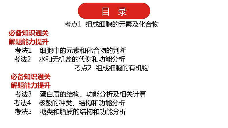 全国通用高中生物 一轮复习 第一单元 专题一 细胞分子的组成课件PPT第2页