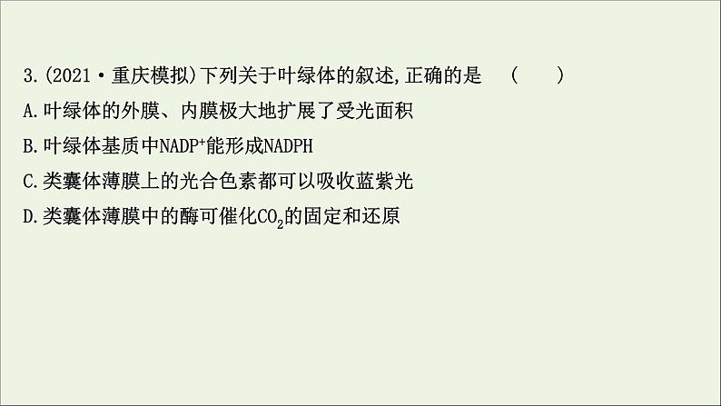 江苏专用2022版高考生物一轮复习课时作业九光合作用探究历程及基本过程课件苏教版第6页