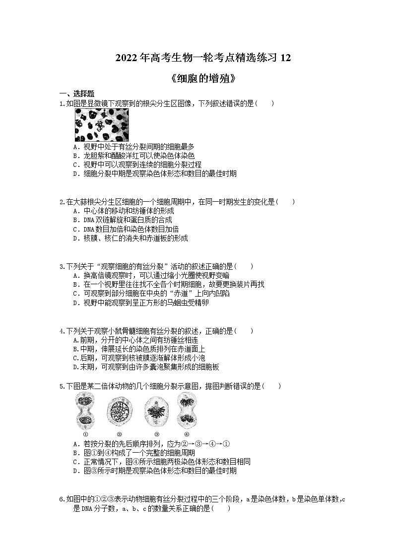 2022年高考生物一轮考点精选练习12《细胞的增殖》(含详解)第1页