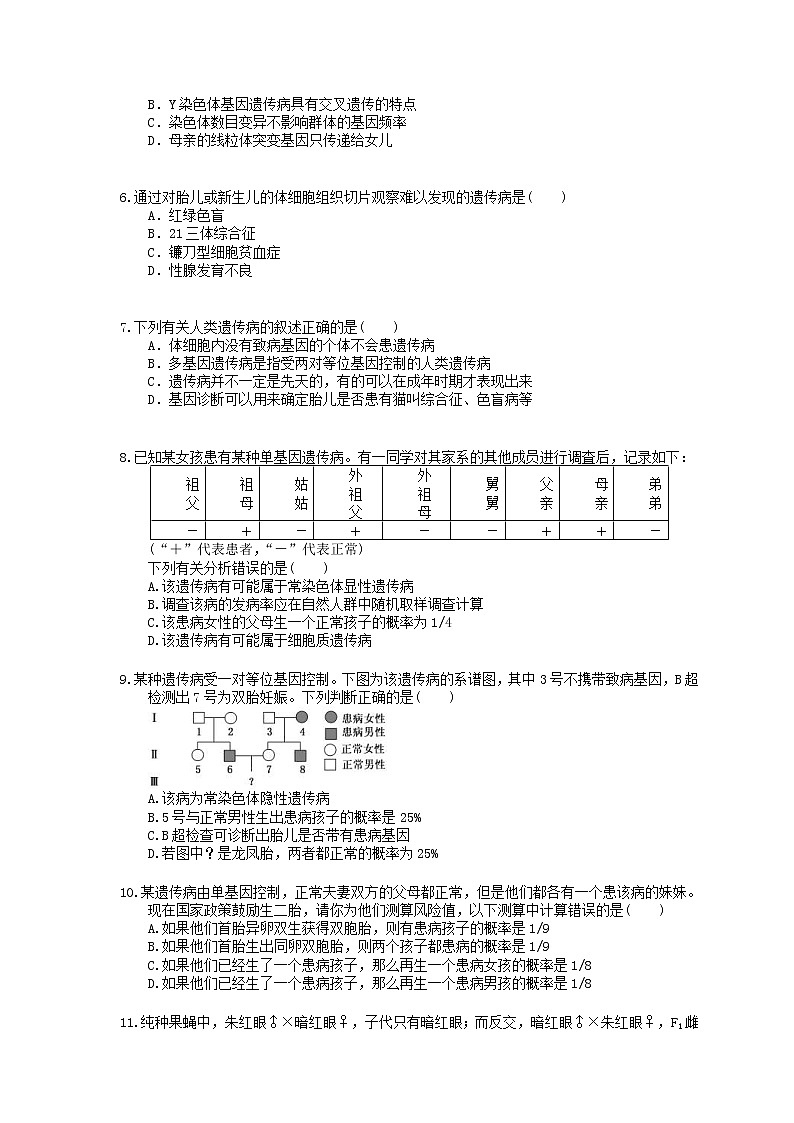 2022年高考生物一轮考点精选练习18《人类遗传病与基因定位》(含详解)第2页
