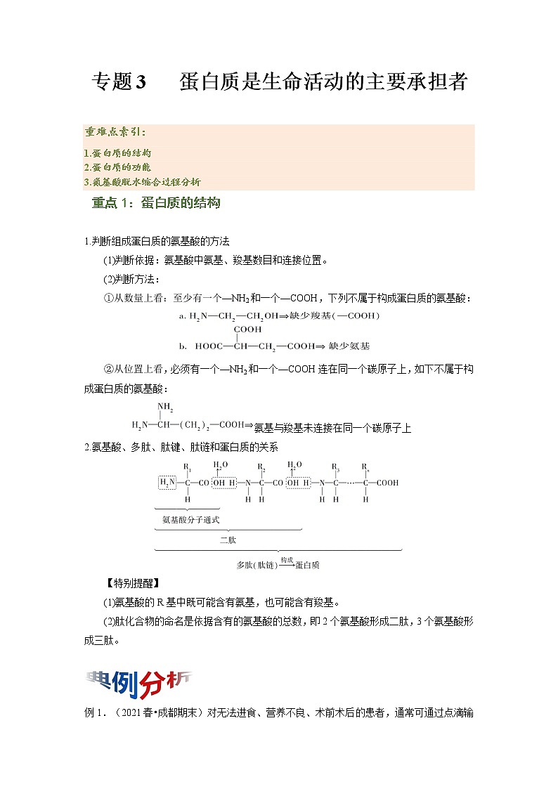 专题03 蛋白质是生命活动的主要承担者(知识点串讲)-2021-2022学年高一生物上学期期末考点大串讲(人教版2019必修1)学案01