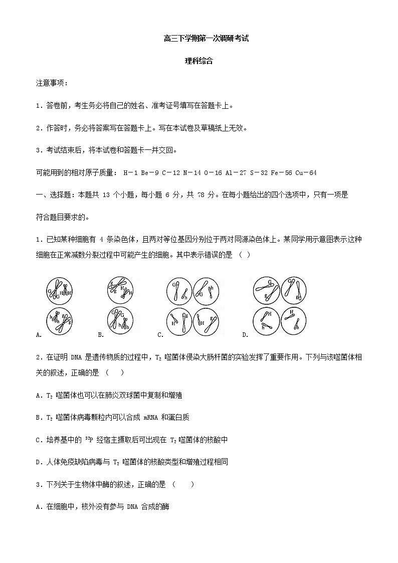 内蒙古鄂尔多斯市2020学高三第一次模拟考试生物试题01