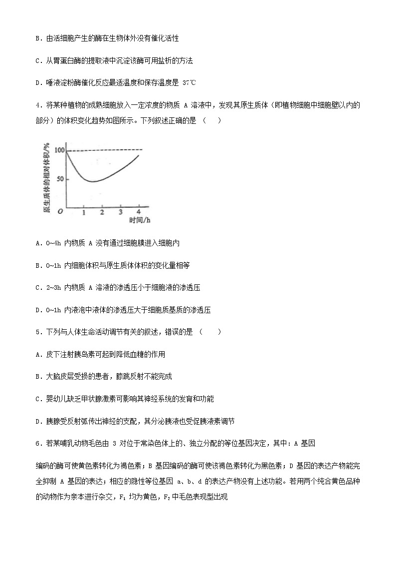 内蒙古鄂尔多斯市2020学高三第一次模拟考试生物试题02