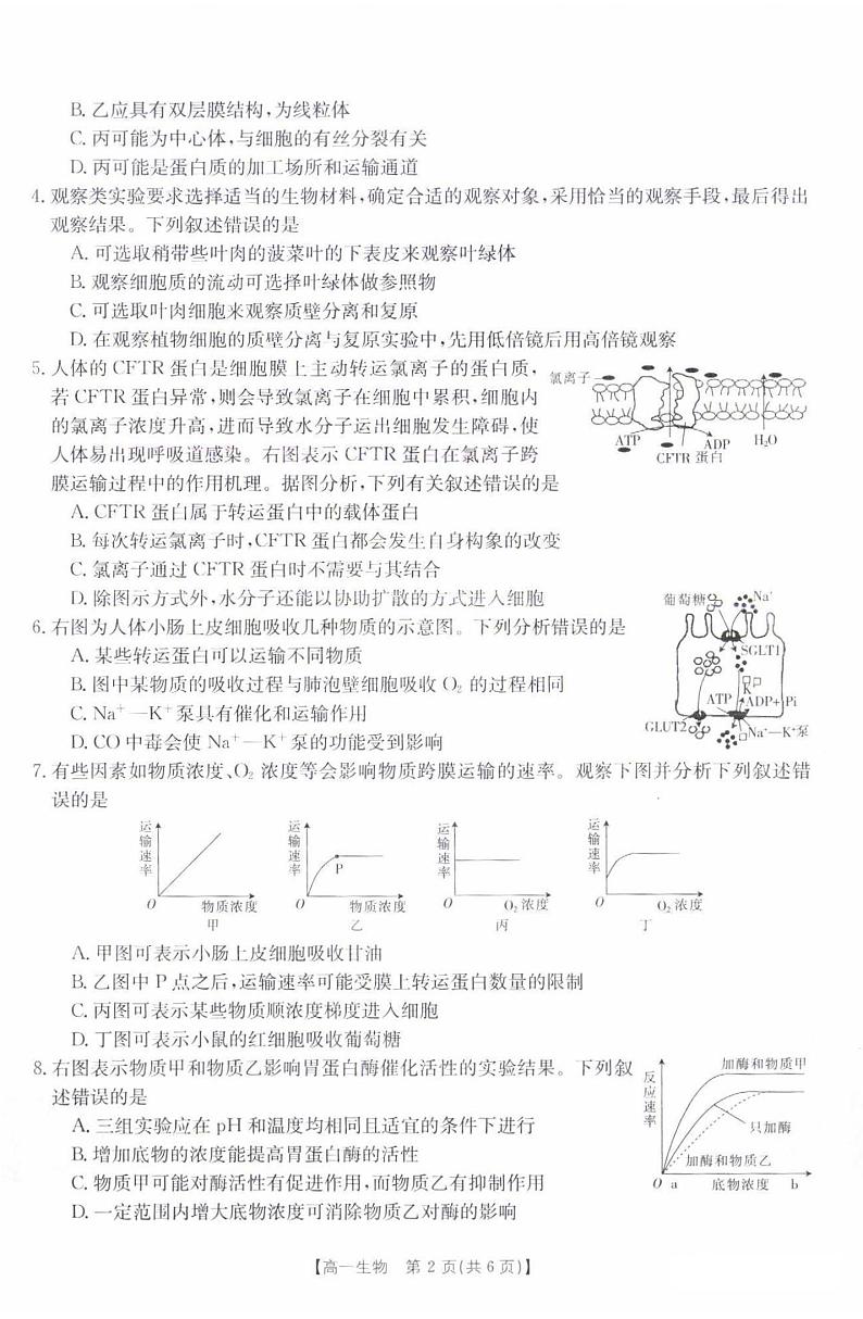 河北省百所学校大联考2021-2022学年高一上学期12月联考生物试题扫描版含答案第2页