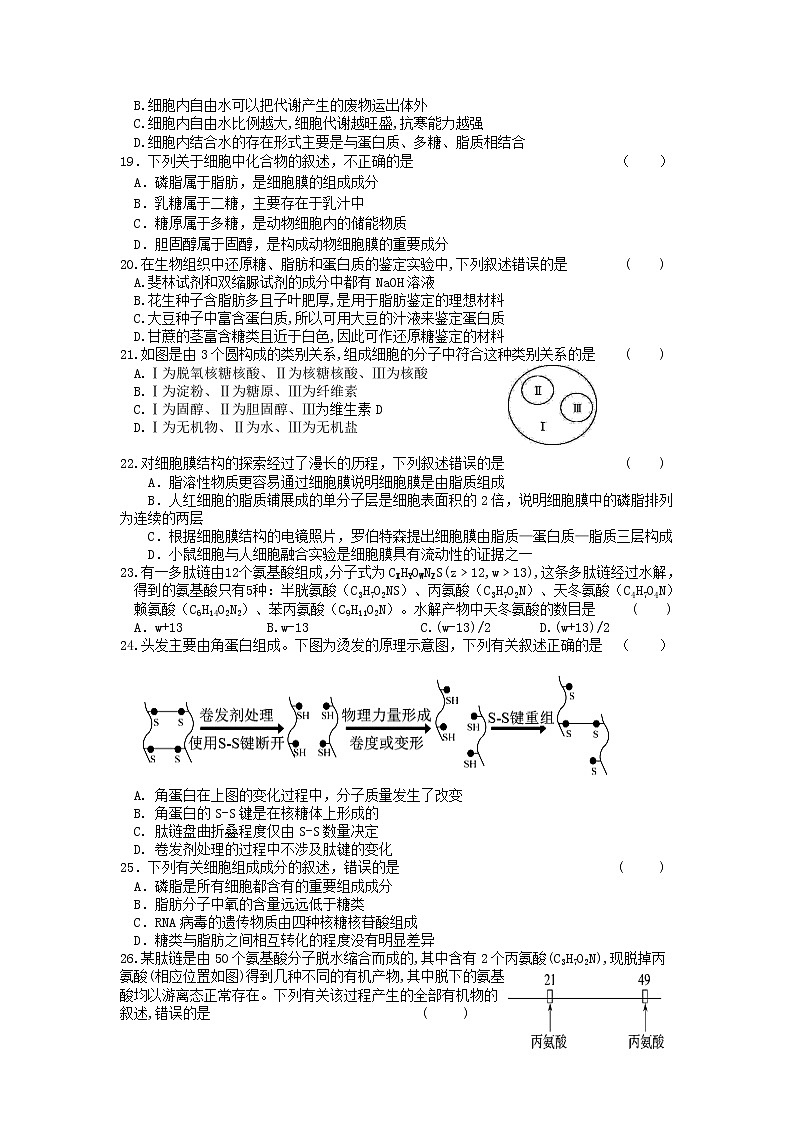安徽省马鞍山第二中学2021-2022学年高一上学期期中考试生物试题含答案03