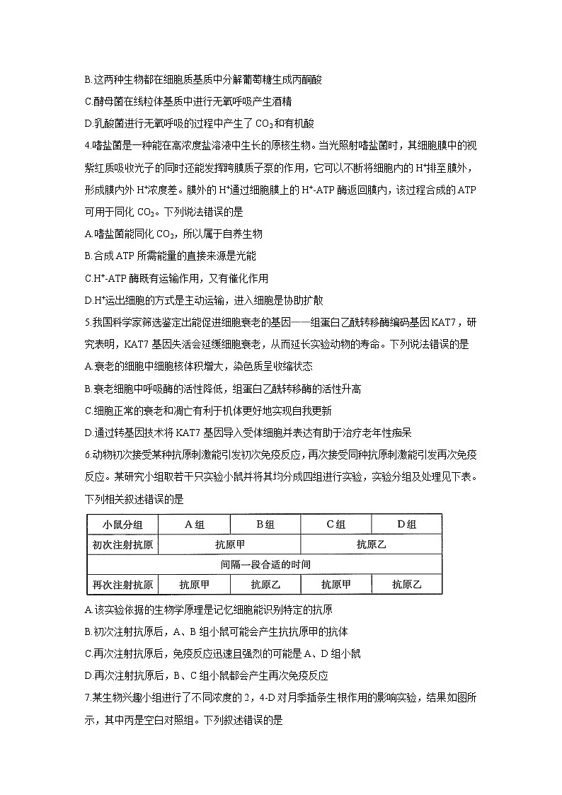 广东省2022届高三上学期11月联考生物含答案 试卷02