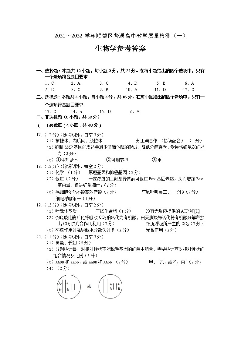 高三生物参考答案第1页