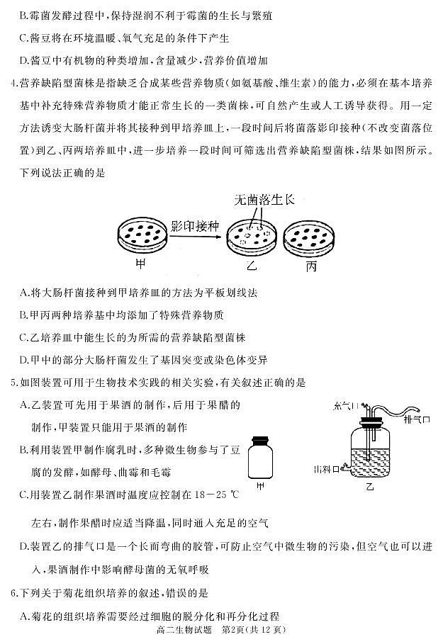 2020-2021学年山东省枣庄滕州市高二下学期期中质量检测生物试卷 PDF版第2页