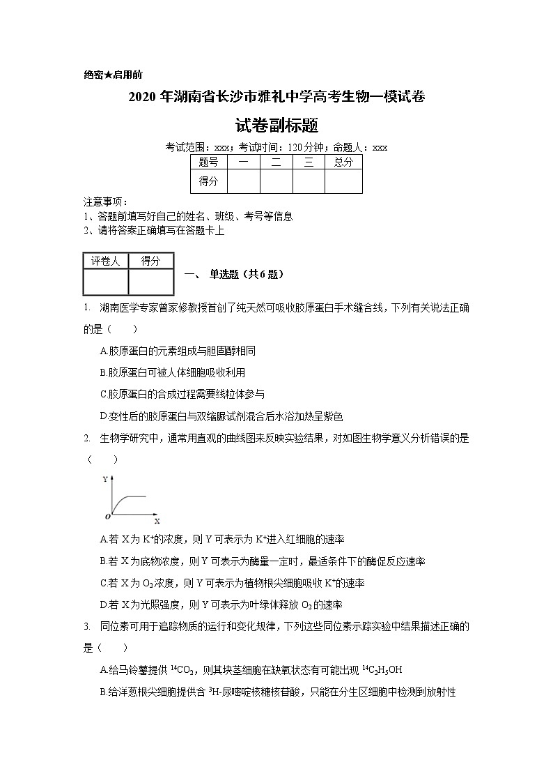 2020年湖南省长沙市雅礼中学高考生物一模试卷_(带答案解析).docx第1页