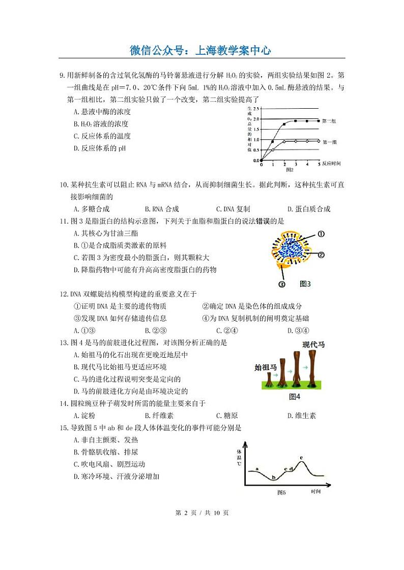 2022届松江区高考生物一模 含答案练习题第2页