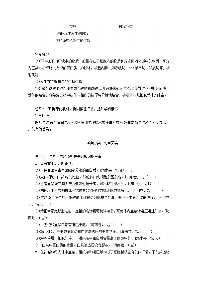新教材高考生物一轮复习第一单元人和高等动物生命活动的调节1人体的内环境与稳态学案选择性必修1第3页