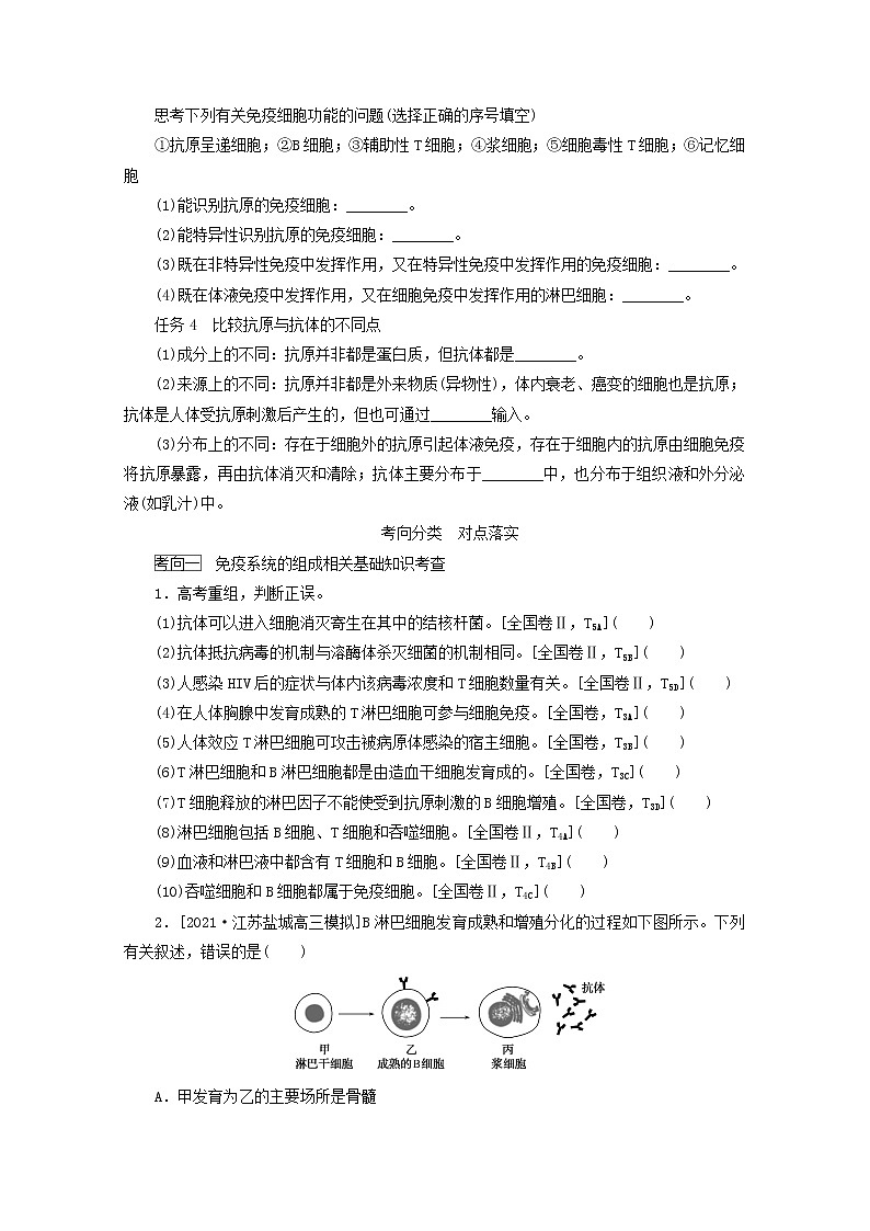 新教材高考生物一轮复习第一单元人和高等动物生命活动的调节4免疫调节学案选择性必修1第2页