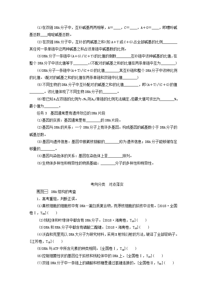 新教材高考生物一轮复习第二单元遗传的分子基础2DNA的结构复制及基因通常是有遗传效应的DNA片段学案必修2第2页