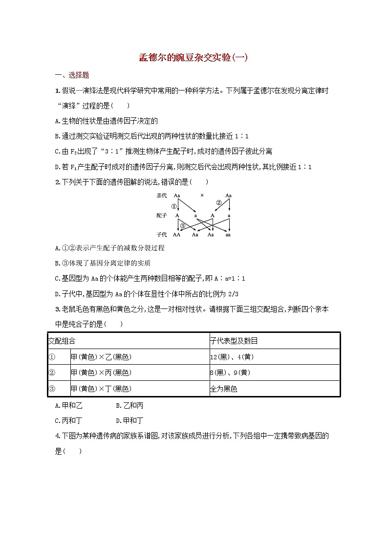新教材高考生物一轮复习考点规范练15孟德尔的豌豆杂交实验一含解析新人教版第1页