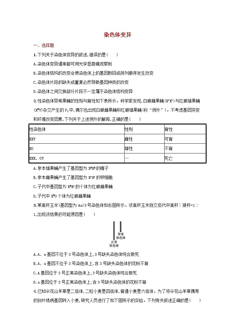 新教材高考生物一轮复习考点规范练22染色体变异含解析新人教版第1页