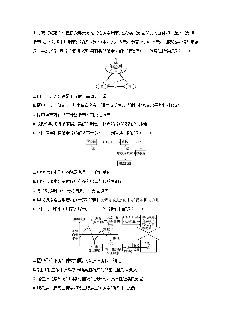 新教材高考生物一轮复习考点规范练26体液调节含解析新人教版02