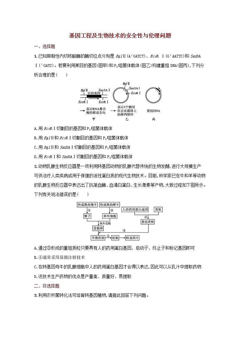 新教材高考生物一轮复习考点规范练37基因工程及生物技术的安全性与伦理问题含解析新人教版第1页