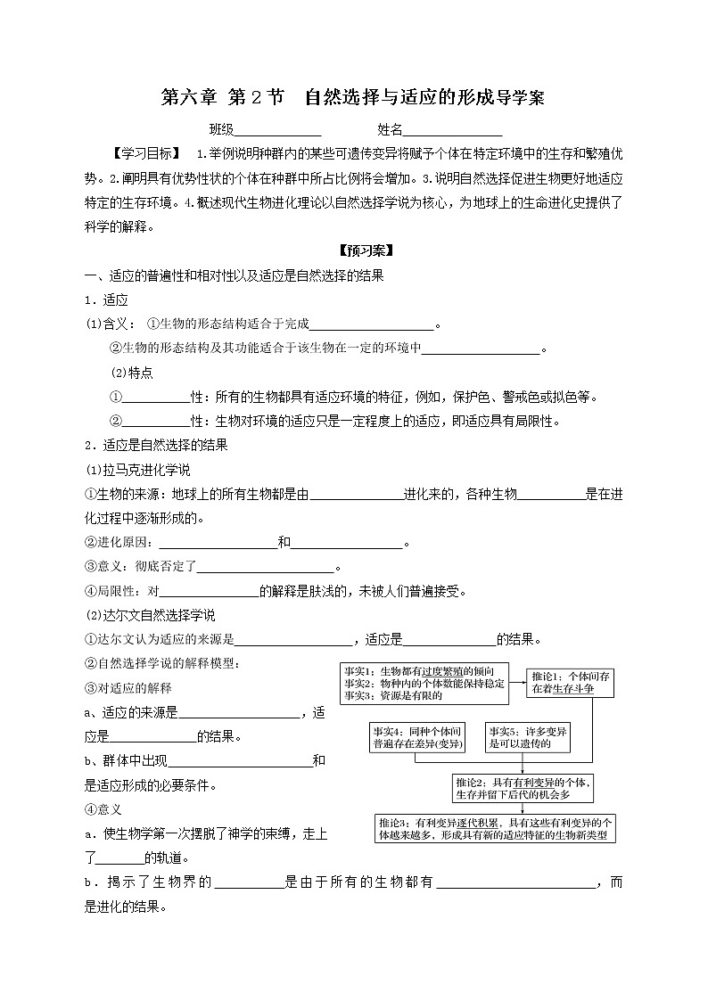 6.2 自然选择与适应性的形成 导学案【新教材】2020-2021学年高一生物人教版(2019)必修二第1页