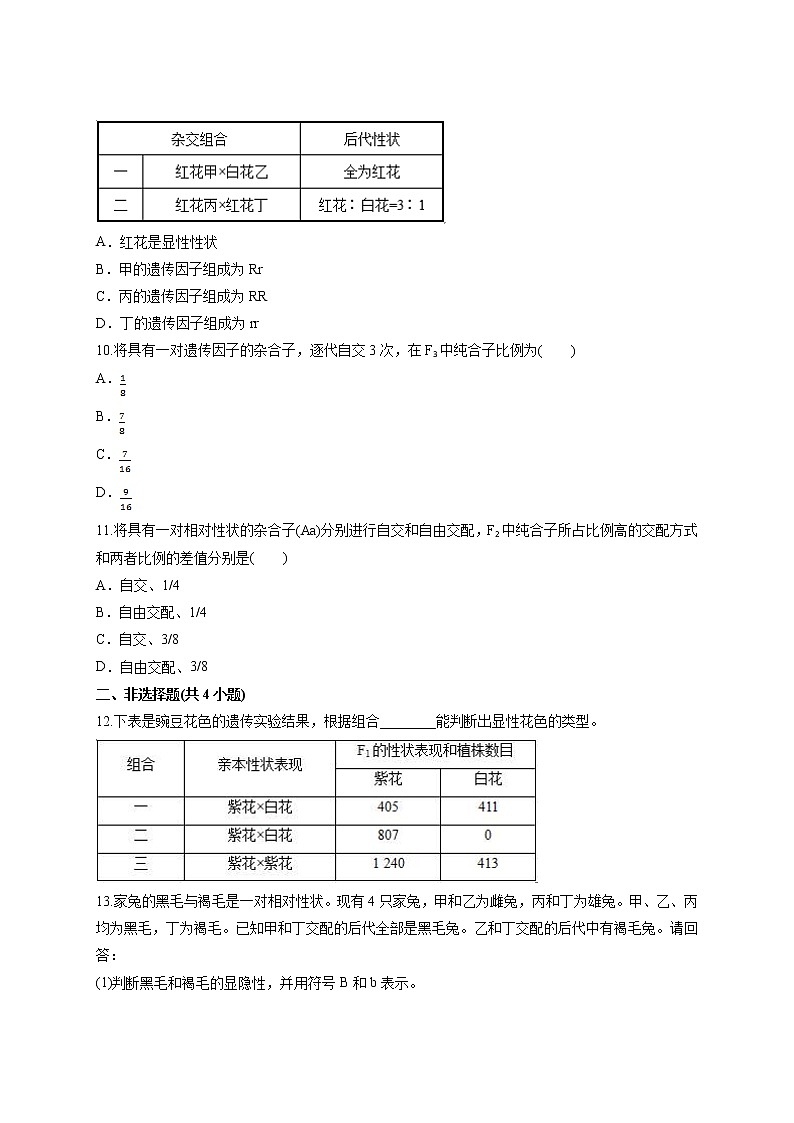 1.1 孟德尔豌豆杂交实验(一)3课时 课时作业-人教版(2019)高中生物必修2遗传与进化 练习03