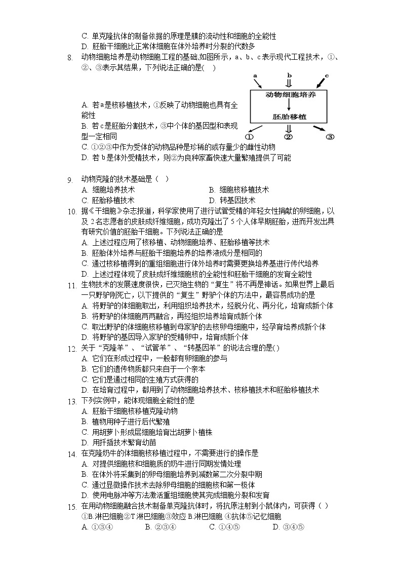 高中生物人教版选修3 2.2 动物细胞工程 练习（含解析）02