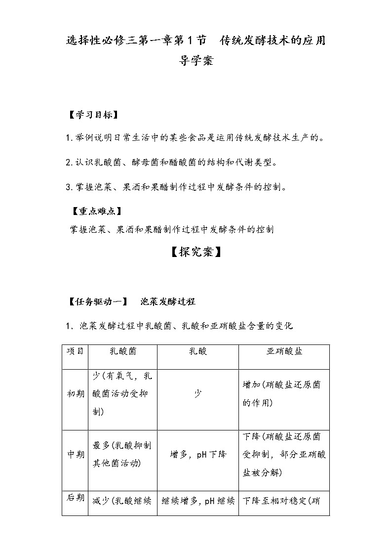 1.1 傳統(tǒng)發(fā)酵技術(shù)的應(yīng)用 導(dǎo)學(xué)案—②探究案【新教材】2020-2021學(xué)年人教版（2019）高二生物選擇性必修三第1頁
