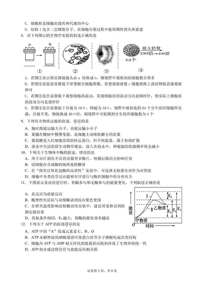 广东省汕头市金山中学2021-2022学年高一上学期期末考试生物含答案02